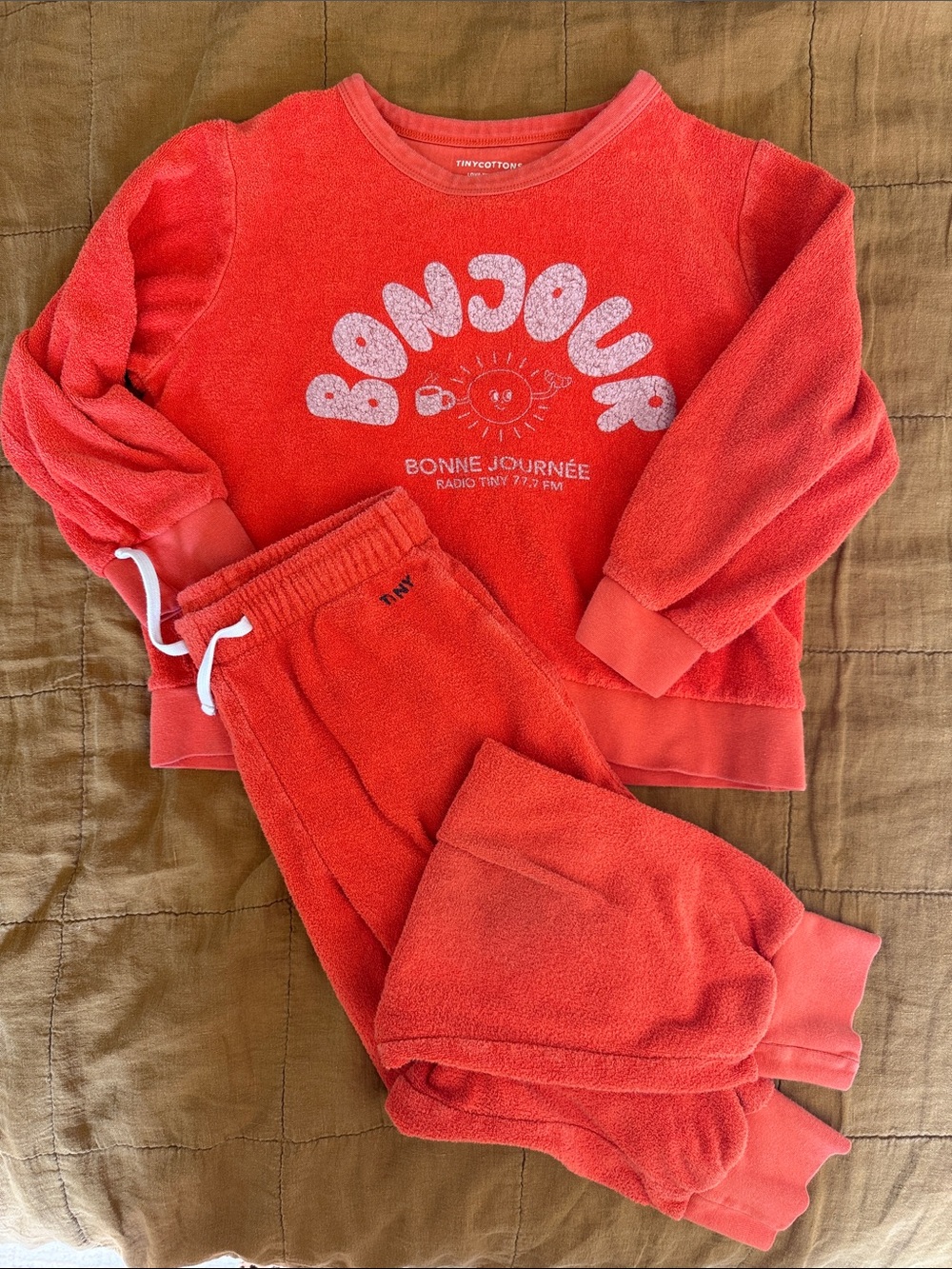 Tinycottons Coral 'Bonjour' Kids Terry Sweat Set